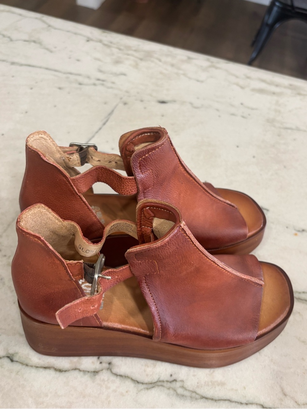 Miz Mooz Rust Brown Leather Wedge Sandals - Picture 5 of 8